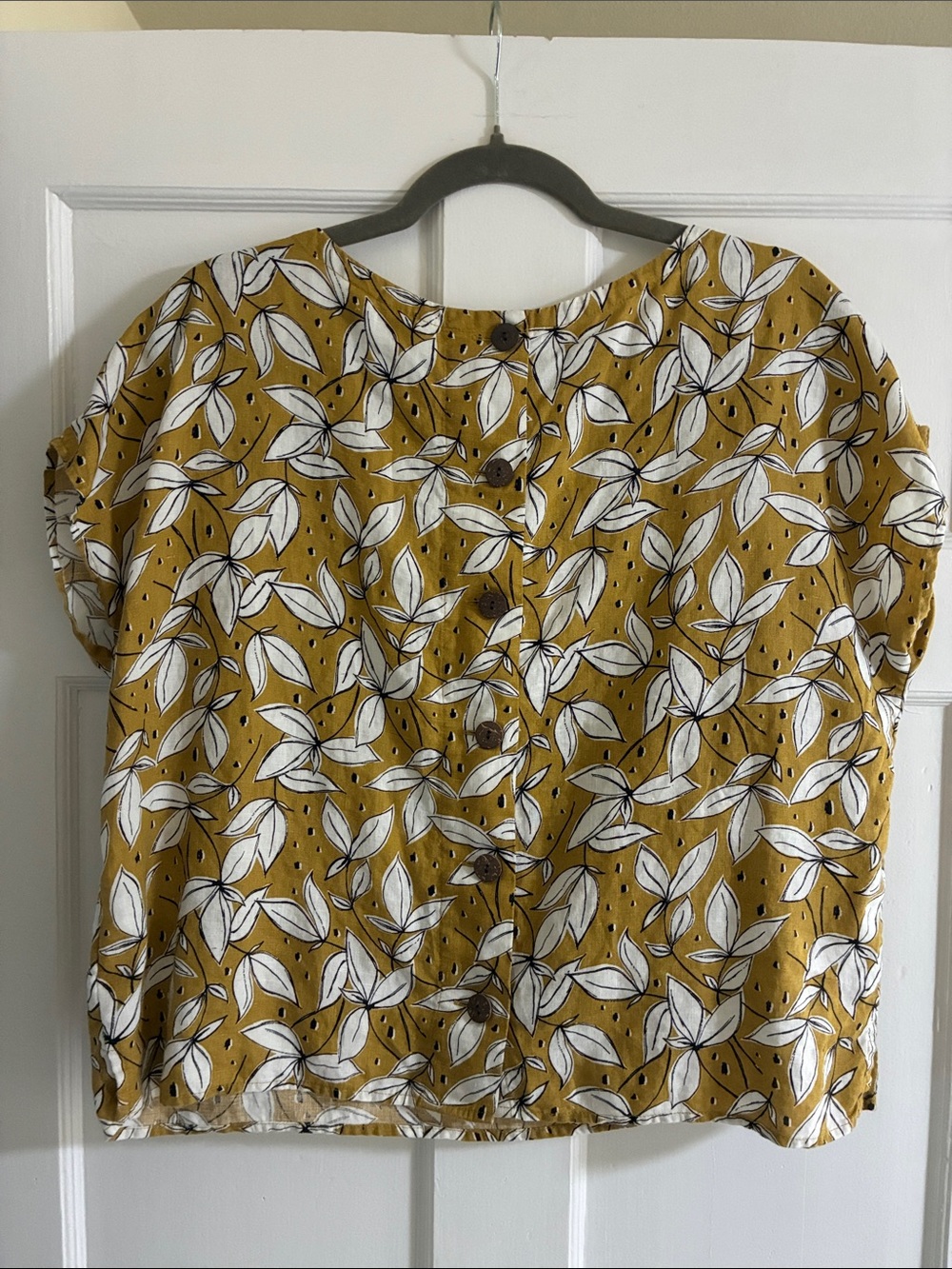 Rachel Zoe Mustard Yellow Leaf-Print Cap Sleeve Top Size S - Picture 2 of 4